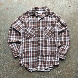 Vintage 70s Big Mac JCPenney Brown Plaid Flannel Shirt Mens S 100% Cotton Heavy